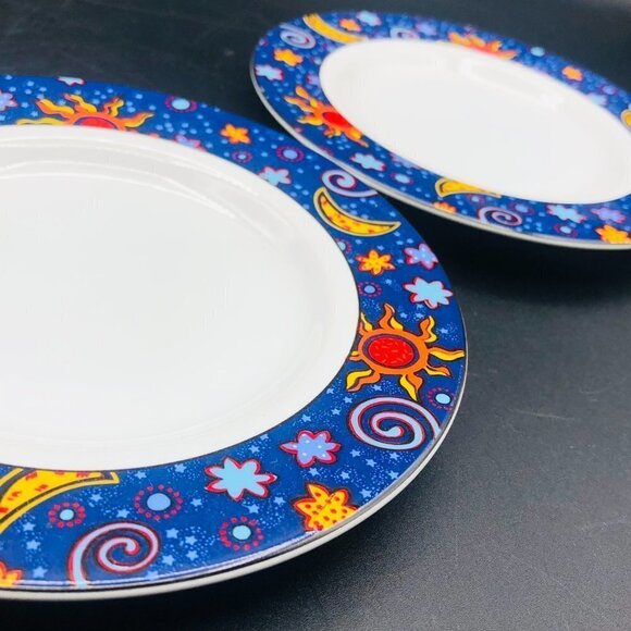 90s SAKURA Stoneware Celestial Cup Saucer Set PAIR Vintage Astral Moon Star Sun - Picture 5 of 10